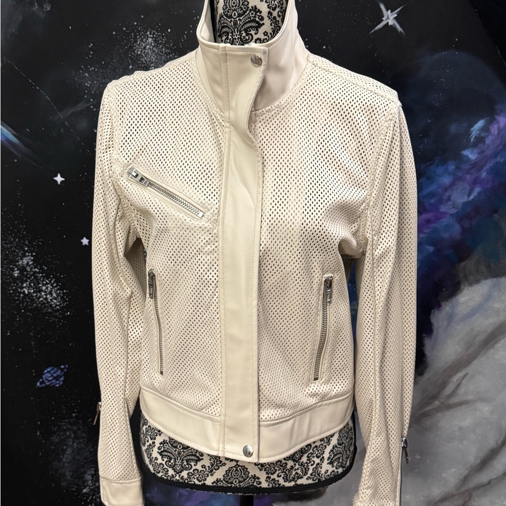 Blank NYC Perforated Cream Leather Jacket